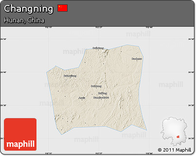 Shaded Relief Map of Changning, single color outside