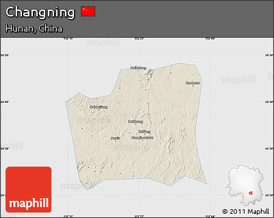Shaded Relief Map of Changning, single color outside