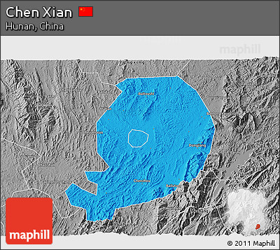 Political 3D Map of Chen Xian, desaturated