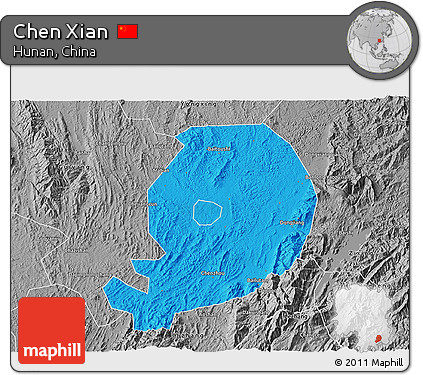 Political 3D Map of Chen Xian, desaturated