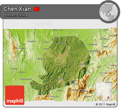 Satellite 3D Map of Chen Xian, physical outside
