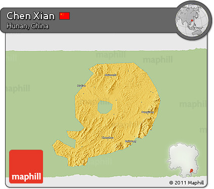 Savanna Style 3D Map of Chen Xian, single color outside