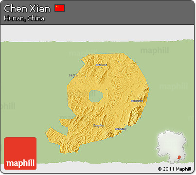 Savanna Style 3D Map of Chen Xian, single color outside
