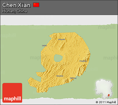 Savanna Style 3D Map of Chen Xian, single color outside