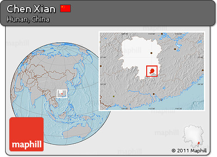 Gray Location Map of Chen Xian, highlighted parent region, hill shading