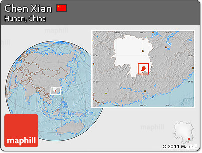 Gray Location Map of Chen Xian, highlighted parent region, hill shading