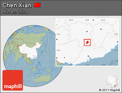 Savanna Style Location Map of Chen Xian, highlighted country, hill shading