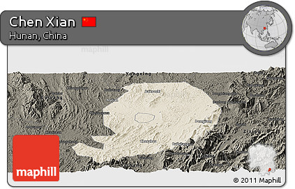 Shaded Relief Panoramic Map of Chen Xian, darken
