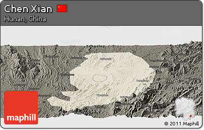 Shaded Relief Panoramic Map of Chen Xian, darken