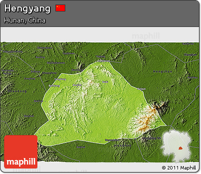 Physical 3D Map of Hengyang, darken