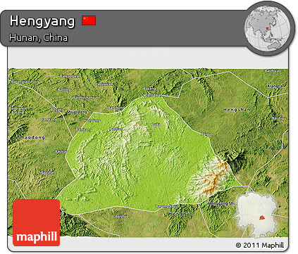 Physical 3D Map of Hengyang, satellite outside