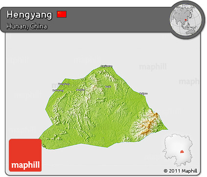 Physical 3D Map of Hengyang, single color outside