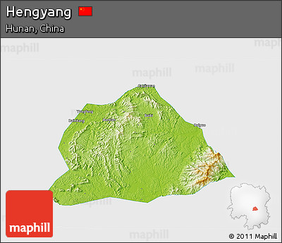 Physical 3D Map of Hengyang, single color outside