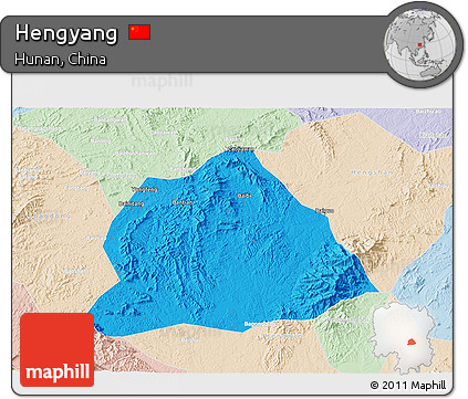 Political 3D Map of Hengyang, lighten