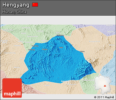 Political 3D Map of Hengyang, lighten