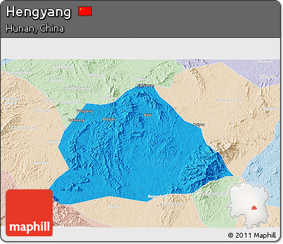 Political 3D Map of Hengyang, lighten