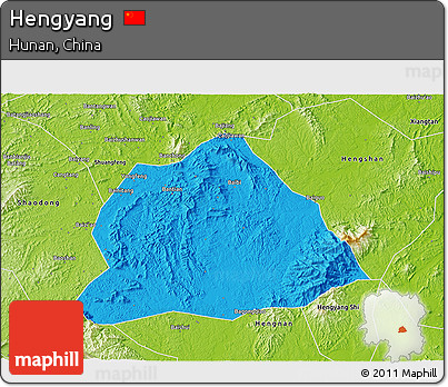 Political 3D Map of Hengyang, physical outside