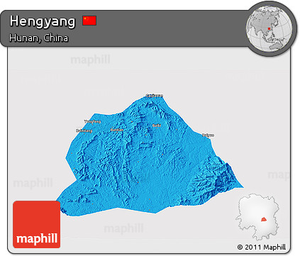 Political 3D Map of Hengyang, single color outside