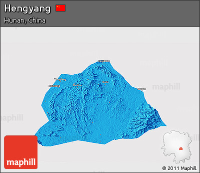 Political 3D Map of Hengyang, single color outside