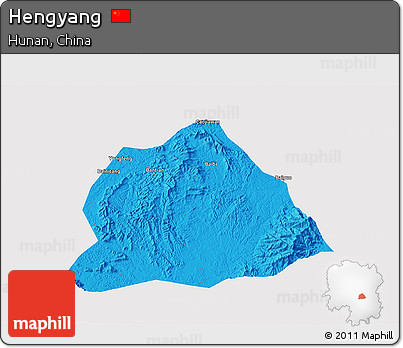 Political 3D Map of Hengyang, single color outside