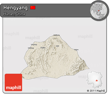 Shaded Relief 3D Map of Hengyang, cropped outside