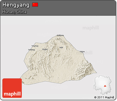 Shaded Relief 3D Map of Hengyang, cropped outside