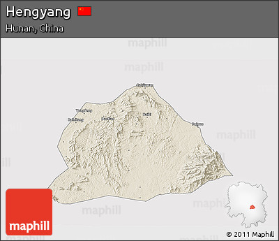 Shaded Relief 3D Map of Hengyang, cropped outside