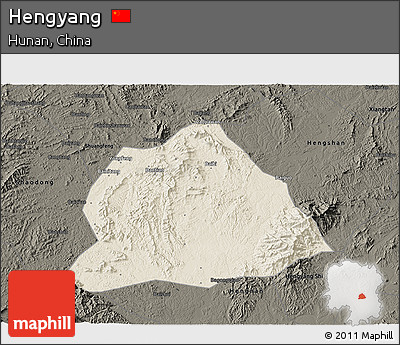 Shaded Relief 3D Map of Hengyang, darken