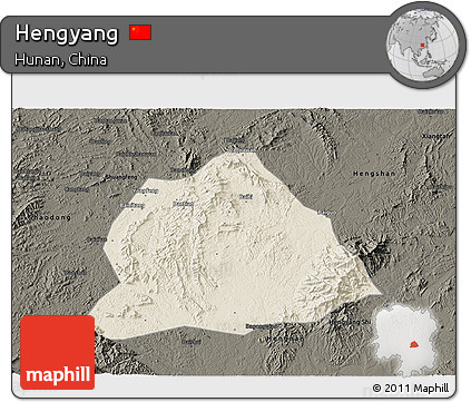 Shaded Relief 3D Map of Hengyang, darken