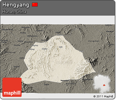 Shaded Relief 3D Map of Hengyang, darken