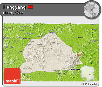 Shaded Relief 3D Map of Hengyang, physical outside