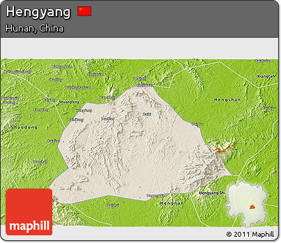 Shaded Relief 3D Map of Hengyang, physical outside