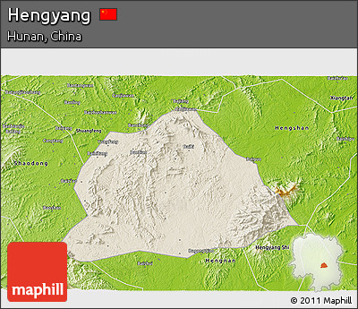 Shaded Relief 3D Map of Hengyang, physical outside