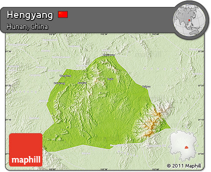 Physical Map of Hengyang, lighten