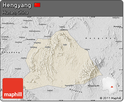 Shaded Relief Map of Hengyang, desaturated