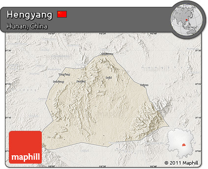 Shaded Relief Map of Hengyang, lighten