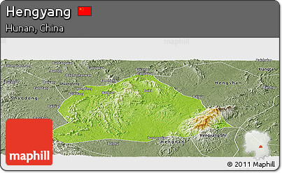 Physical Panoramic Map of Hengyang, semi-desaturated