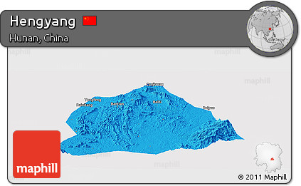Political Panoramic Map of Hengyang, single color outside