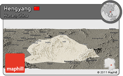 Shaded Relief Panoramic Map of Hengyang, darken