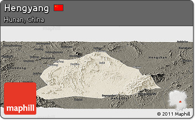Shaded Relief Panoramic Map of Hengyang, darken