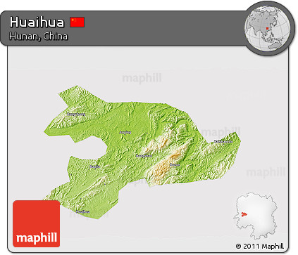 Physical 3D Map of Huaihua, cropped outside