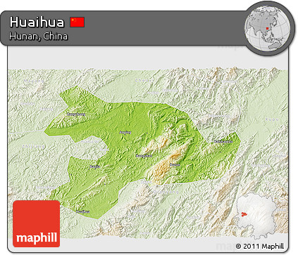 Physical 3D Map of Huaihua, lighten