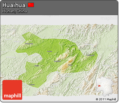 Physical 3D Map of Huaihua, lighten