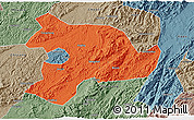 Political 3D Map of Huaihua, semi-desaturated