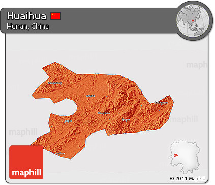 Political 3D Map of Huaihua, single color outside