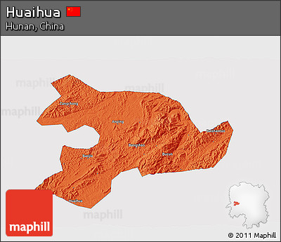 Political 3D Map of Huaihua, single color outside