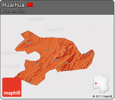 Political 3D Map of Huaihua, single color outside