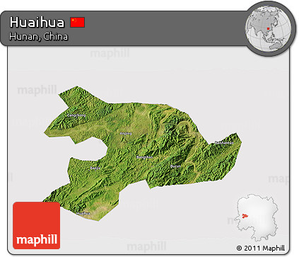 Satellite 3D Map of Huaihua, cropped outside