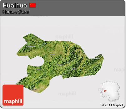 Satellite 3D Map of Huaihua, cropped outside