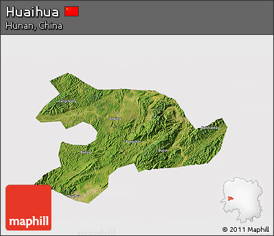 Satellite 3D Map of Huaihua, cropped outside